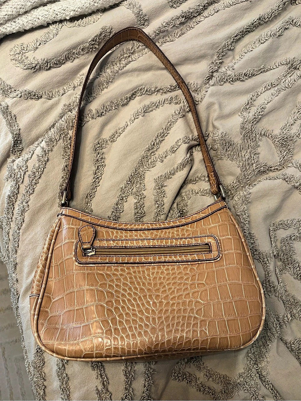 Liz Claiborne Croc-Embossed Shoulder Bag in Cream